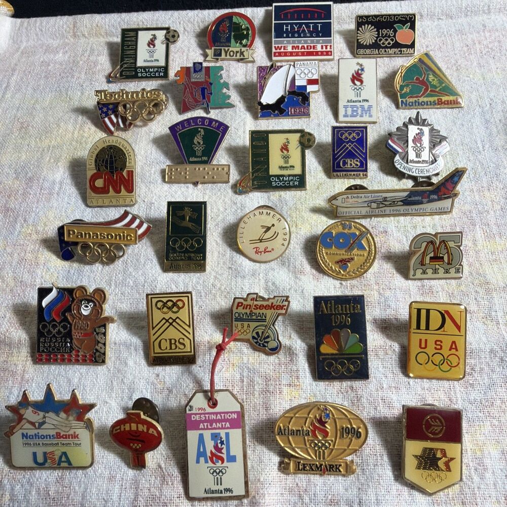 Olympic Pin Back Lot Of 29 All Different Countries And Companies Vintage 80-96